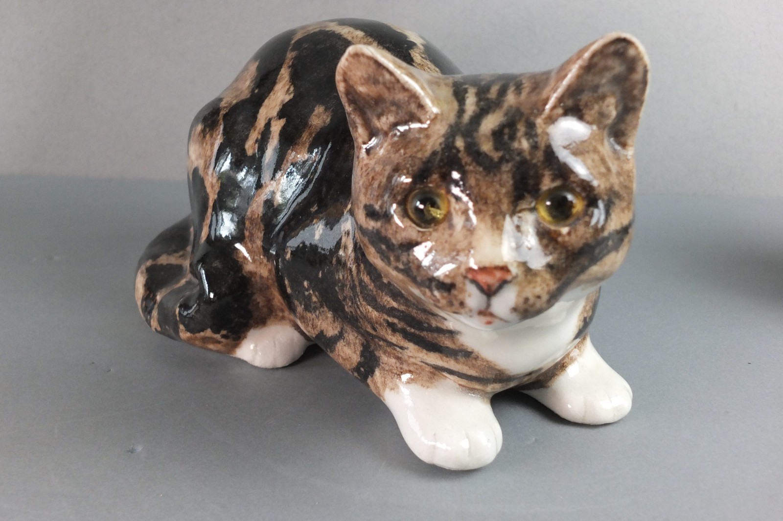 Winstanley Ceramic Tabby Cat Glass Eyes Signed Lying Large Size 5 29cm