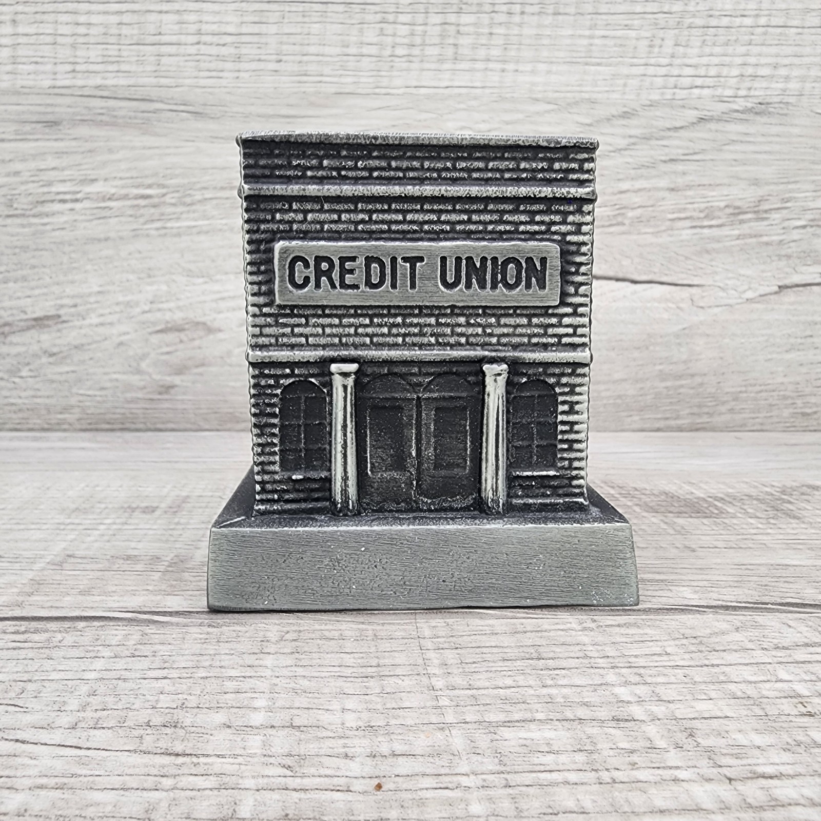 Vintage Banthrico Credit Union Building Metal Still Coin Bank - 3 1/2