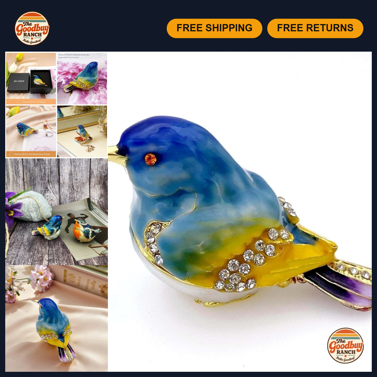 Blue Mountain Bird Hinged Jewelry Trinket Box - Perfect Gift for Collectors