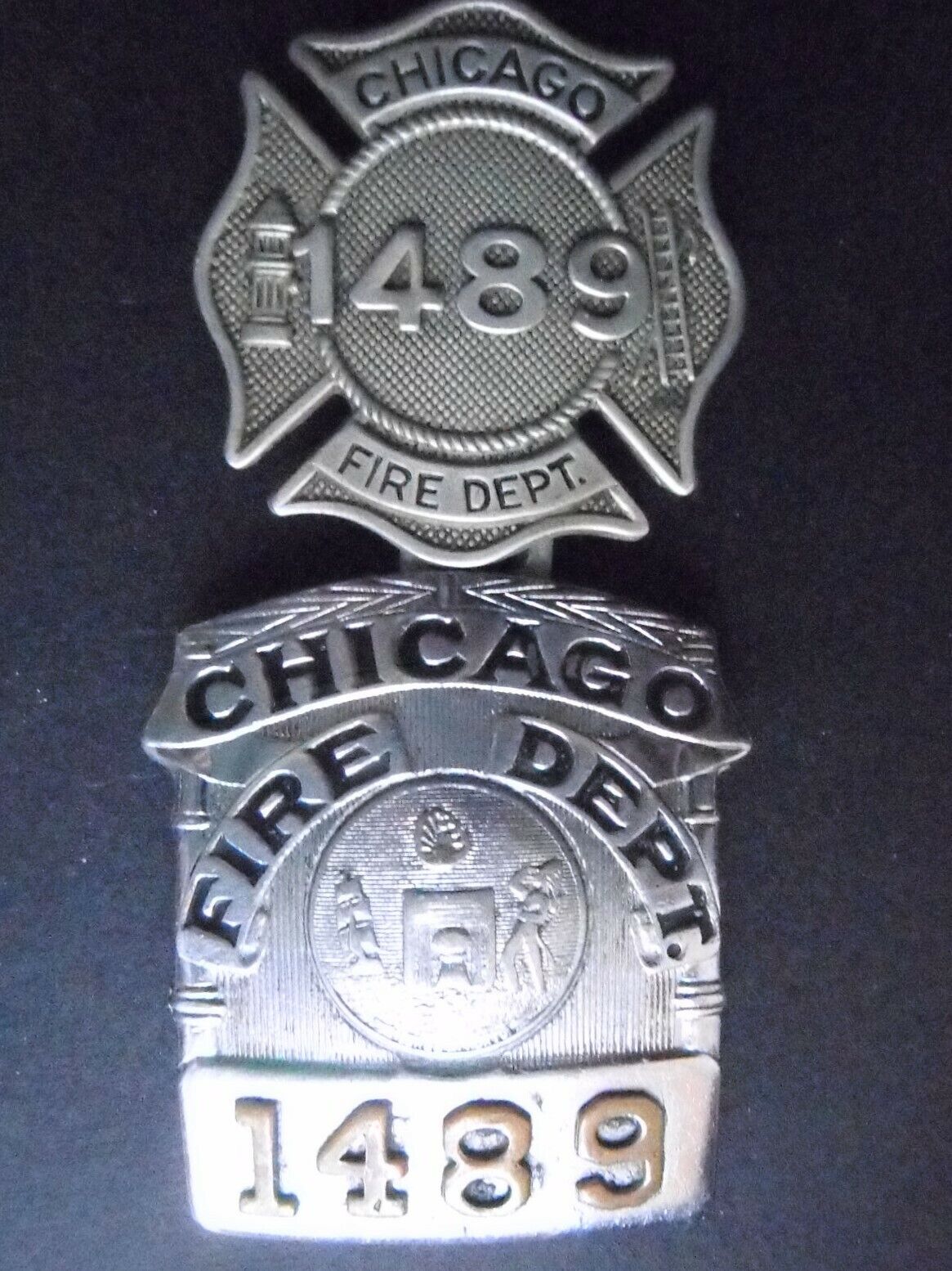 Chicago Fire Dept. firefighter\'s obsolete badge set C. H. Hanson