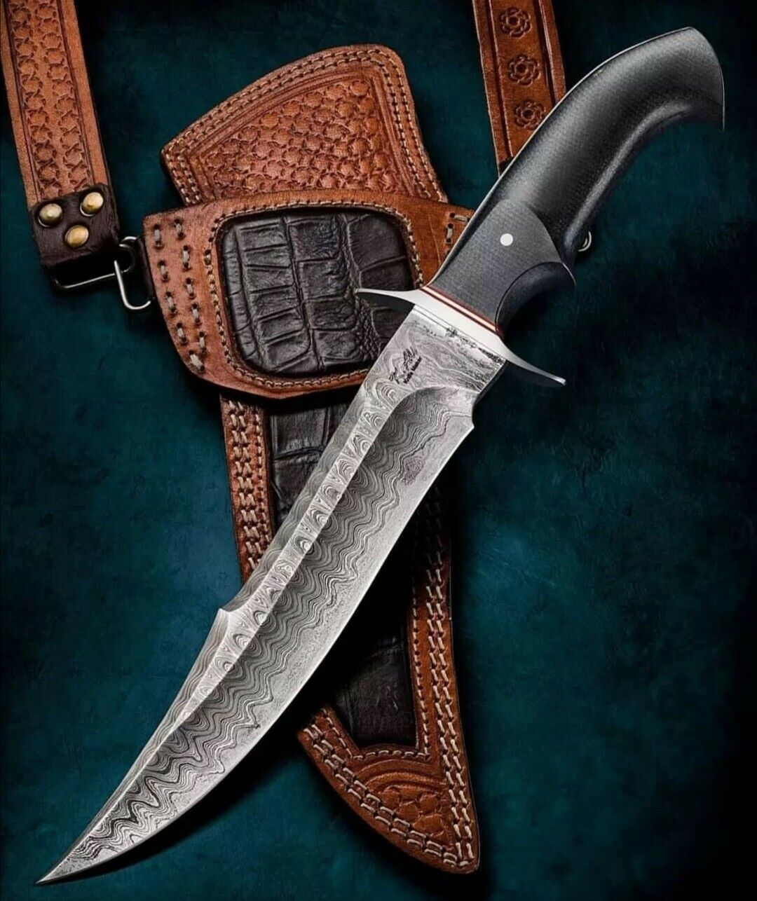 CUSTOM HANDMADE FORGED DAMASCUS STEEL FIXED BLADE HUNTING BOWIE,CAMPING BOWIE