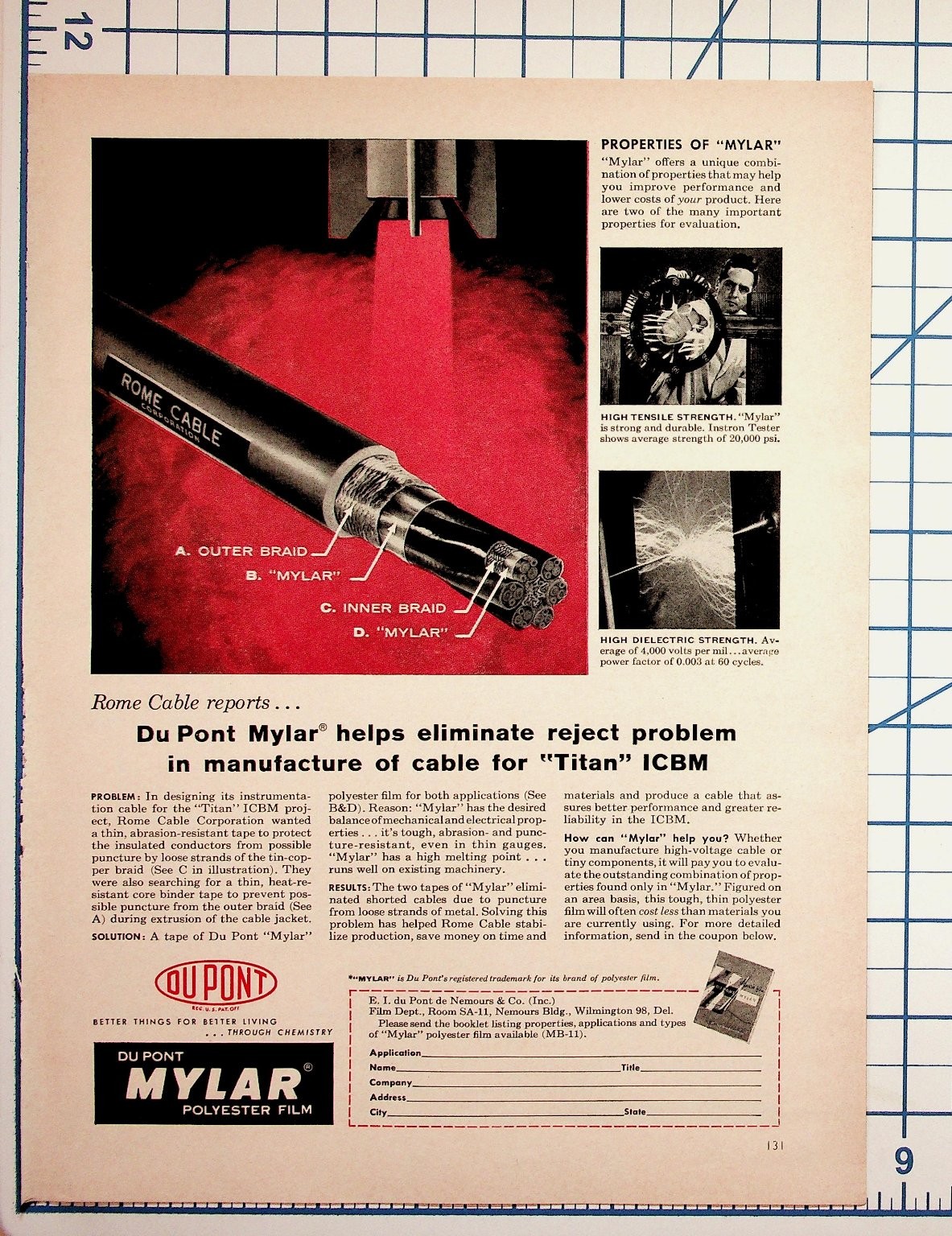 1960s Du Pont Mylar Film Ad Titan ICBM Cable Rome Cable Cold War Ephemera