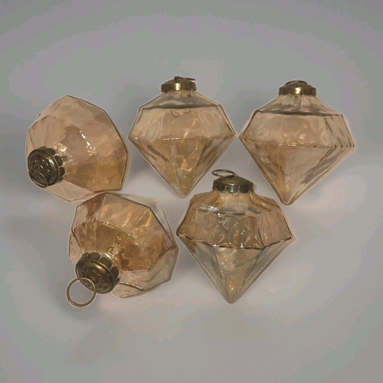 VTG Restoration Hardware Christmas Ornaments 2 Sizes Diamond Shape Amber 5 Piece