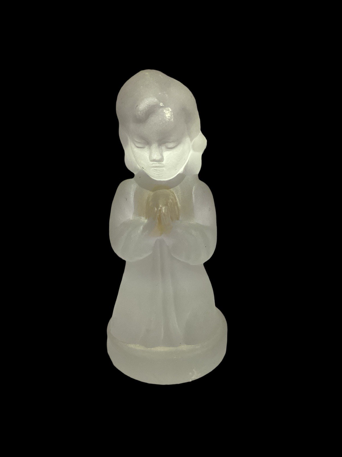 Crisa Kristaluxus Frosted Glass Kneeling Praying Girl Figurine 1950’s Mexico