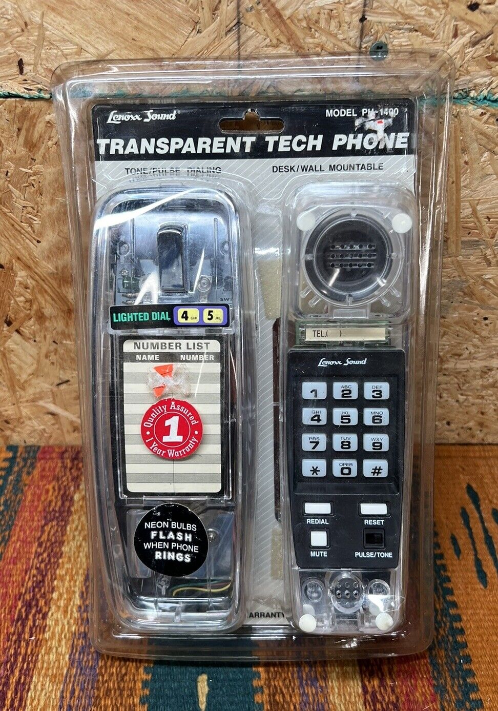 Lenoxx Sound Clear Transparent Tech Phone Telephone Neon Light Up PH-1400 NEW
