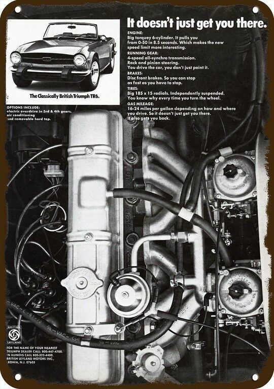 1974 TRIUMPH TR6 Convertible Car Engine Vntge-Look DECORATIVE REPLICA METAL SIGN