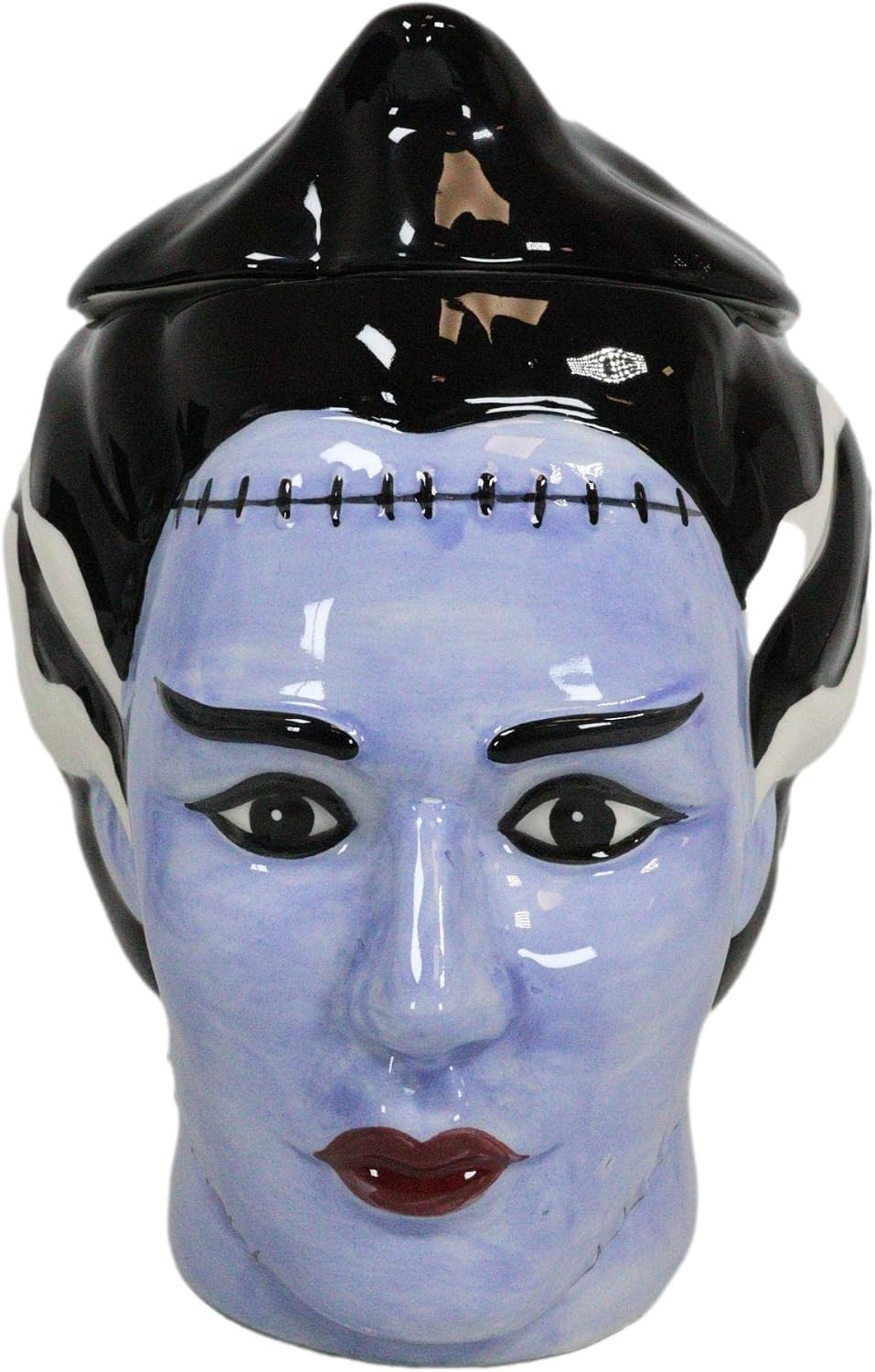 Ceramic Ghastly Mrs Frankenstein Bride Skull Cookie Jar Decorative Figurine 8.25