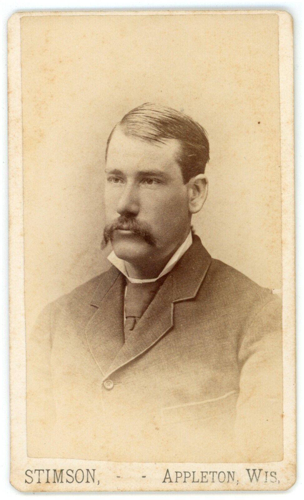 CIRCA 1881 Named CDV Handsome Man With Great Mustache Stimson Appleton WI