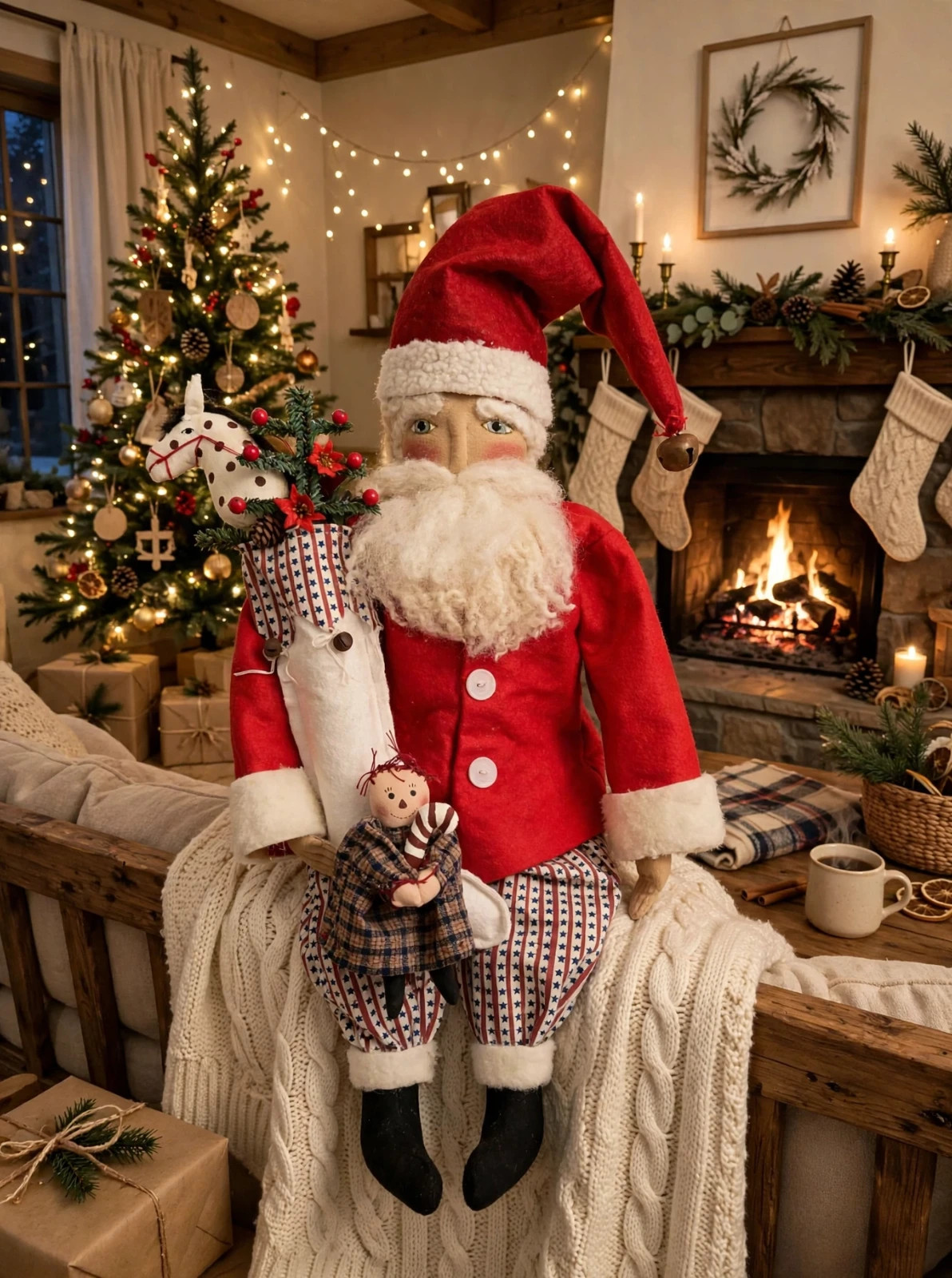 Christmas Santa, handmade, 25 in, collectible, Dumplinragamuffin