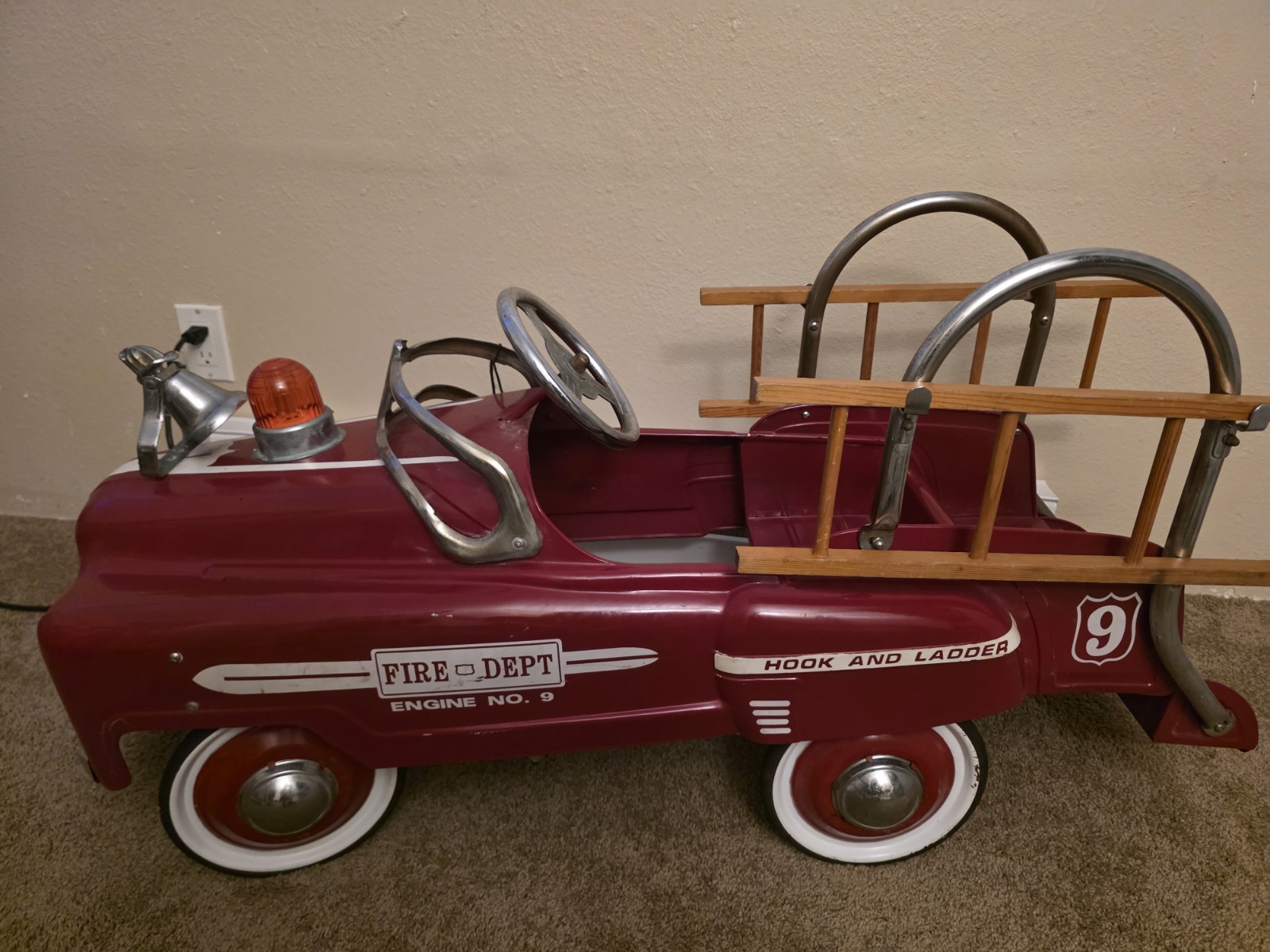 Vintage Fire Truck Peddle Car New Condition All Equipment