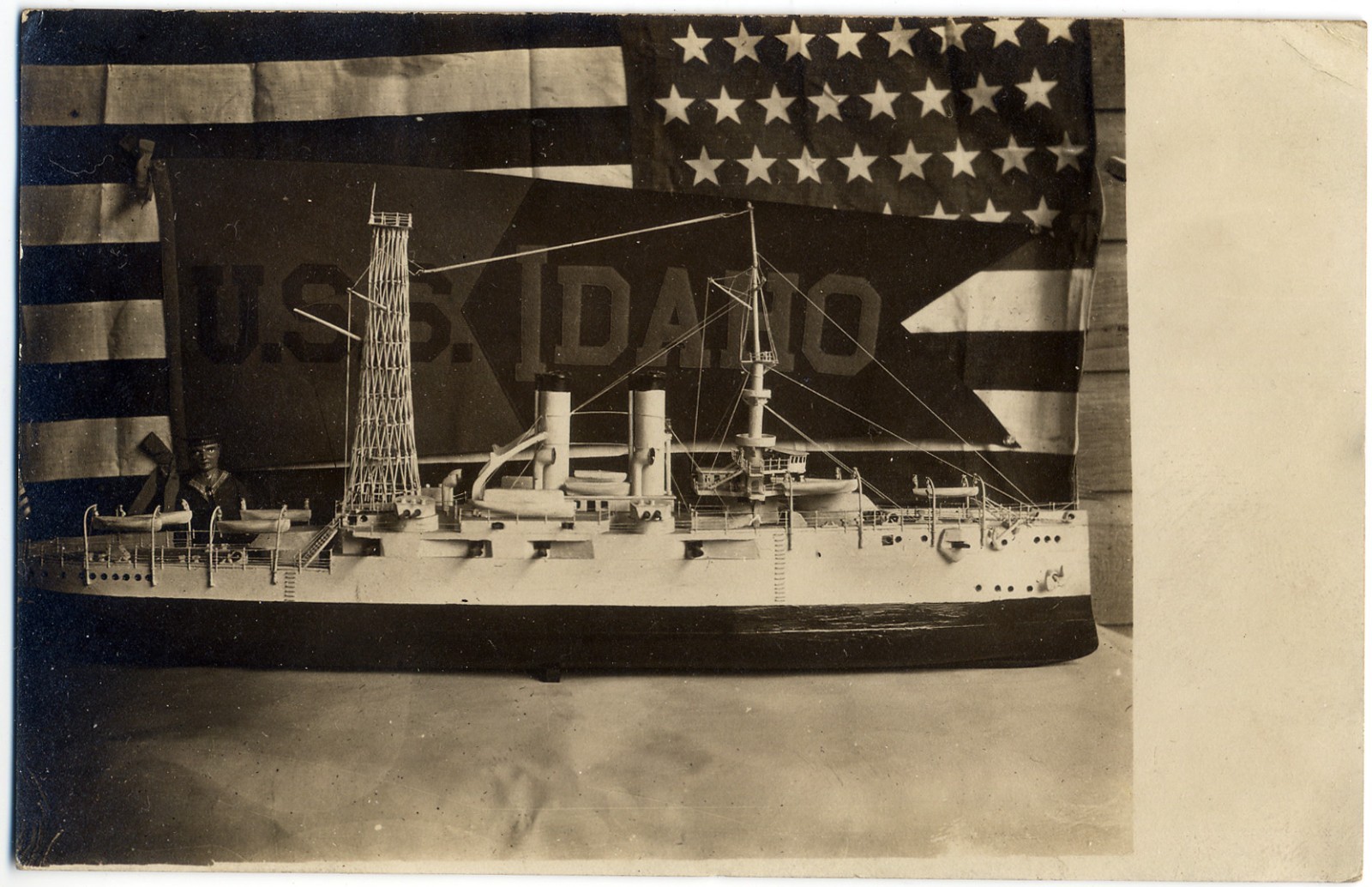 RPPC U.S.S. Idaho, Scale Model Battleship B-24, postmarked from same 1909