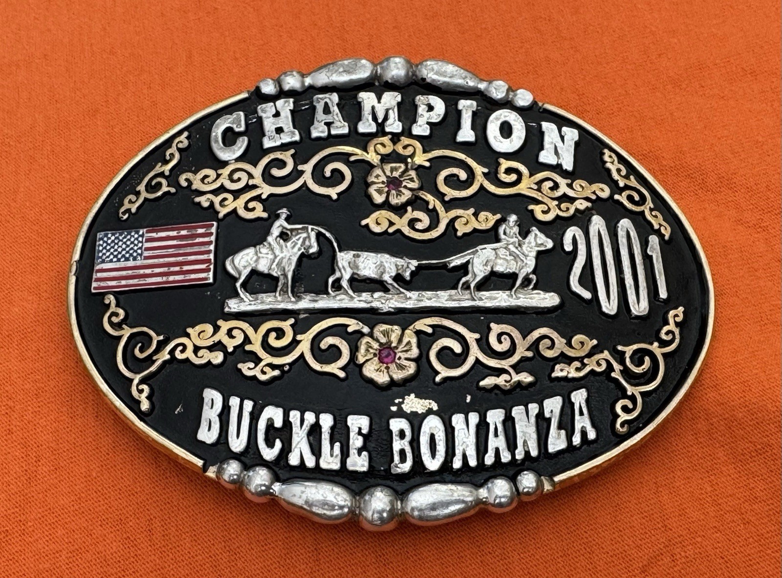 Vintage 2001 Buckle Bonanza Champion Sterling Rodeo Western Trophy Belt Buckle
