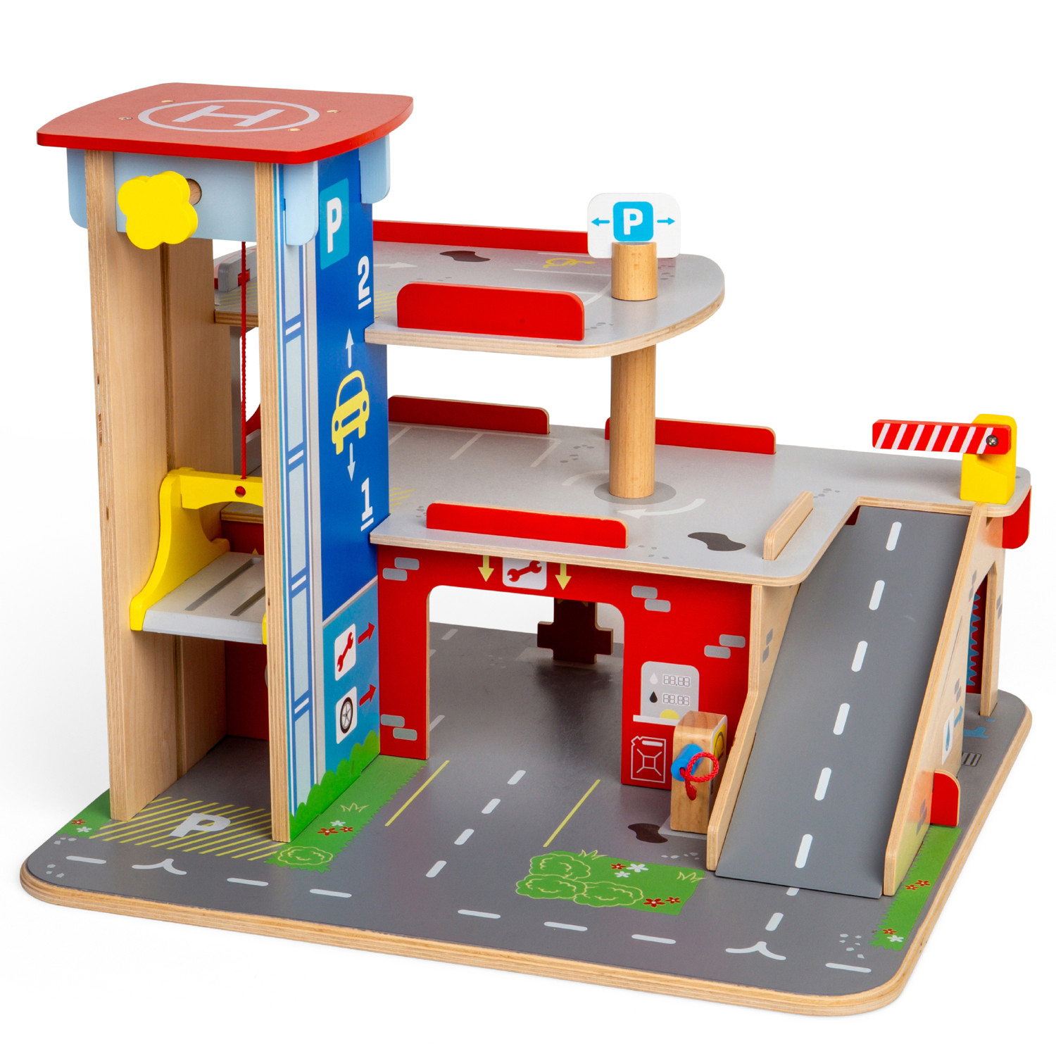Bigjigs Toys Wooden Park & Play Garage Playset