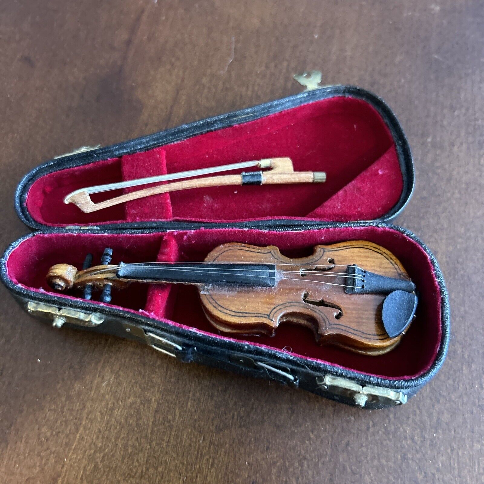 Wooden Mini CELLO VIOLA VIOLIN Musical Instrument w/Case Bow Vintage 5”