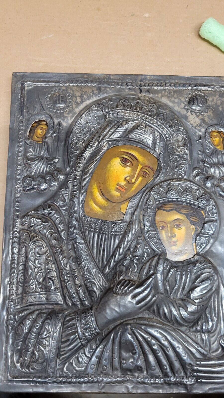 Vintage 950 Sterling Silver Greek Icons Byzantine Icon Mother & Child