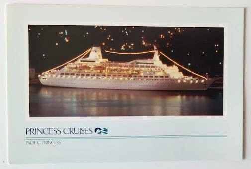 1970s PRINCES CRUISES ADVERTISING Postcard PACIFIC PRINCESS THE LOVE BOAT NIGHT