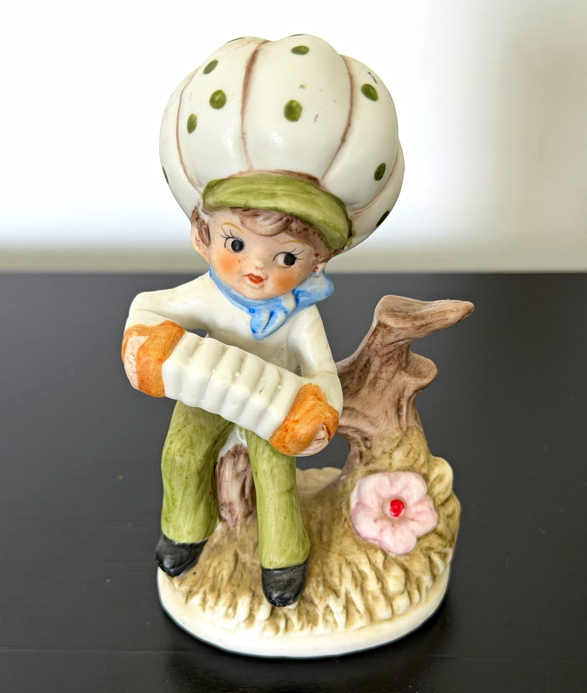 Vintage 1950s Boy playing ACCORDION  porcelain figurine