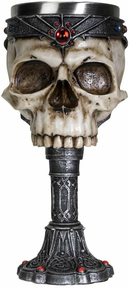 SUMMIT COLLECTION Crowned Gothic Ossuary Skull Wine Goblet Removable Stainless S