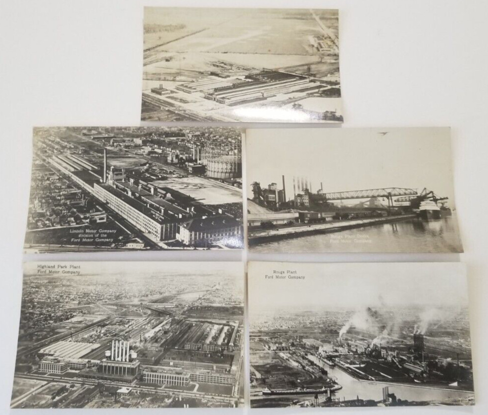 Lincoln & Ford Motor Company Rouge Plant Docks Highland Park 5 B & W Postcards