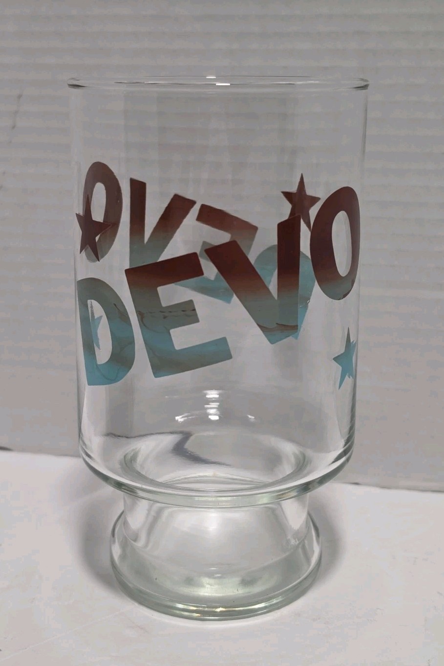 DEVO Vintage Drinking Glass Rare New Wave Punk 70s 80s Red Blue Gradient Star
