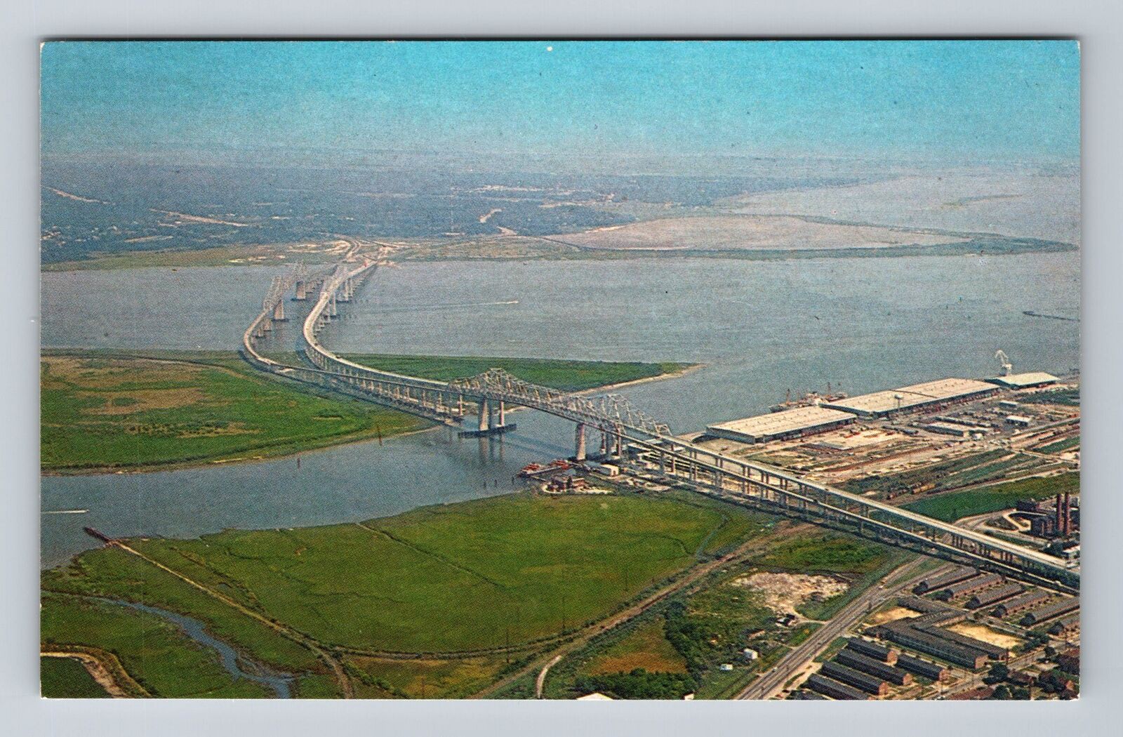 Charleston SC-South Carolina, Aerial View Cooper River Bridges Vintage Postcard