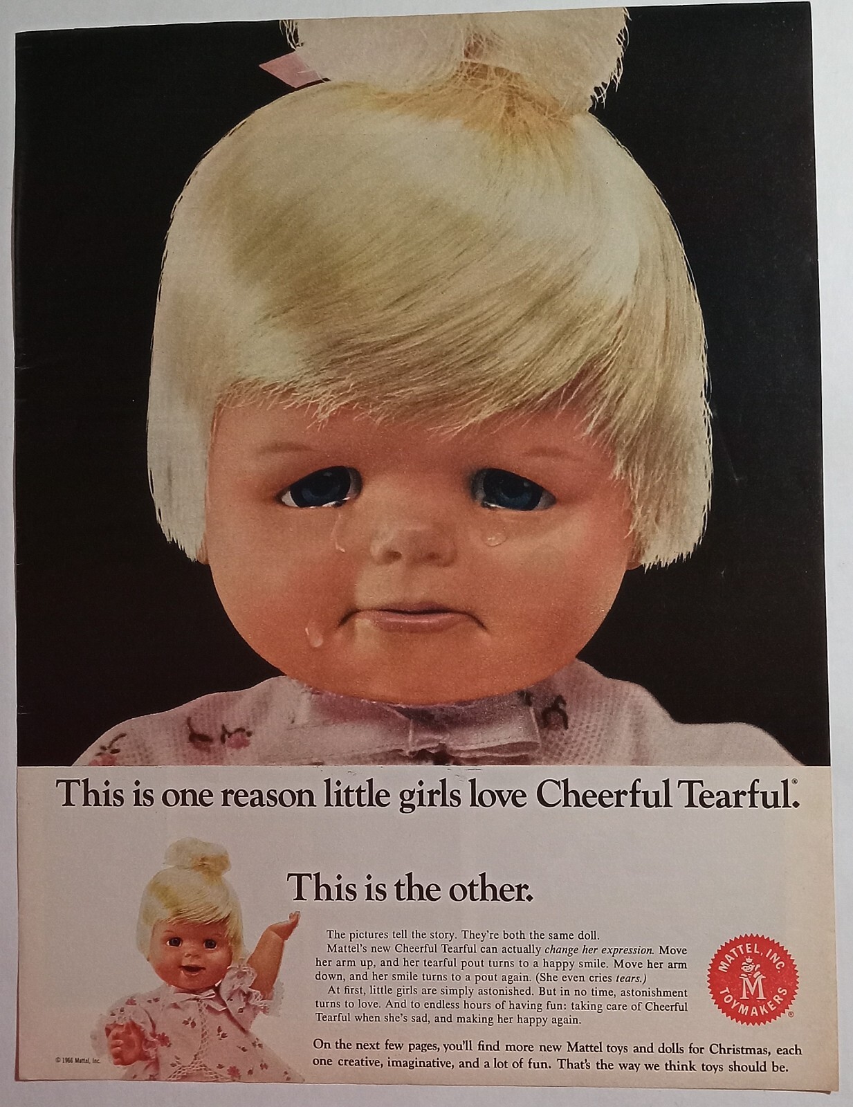 1960s MATTELL Tearful Cheerful Happy Crying Baby Doll Toy Colorful Vtg Print Ad