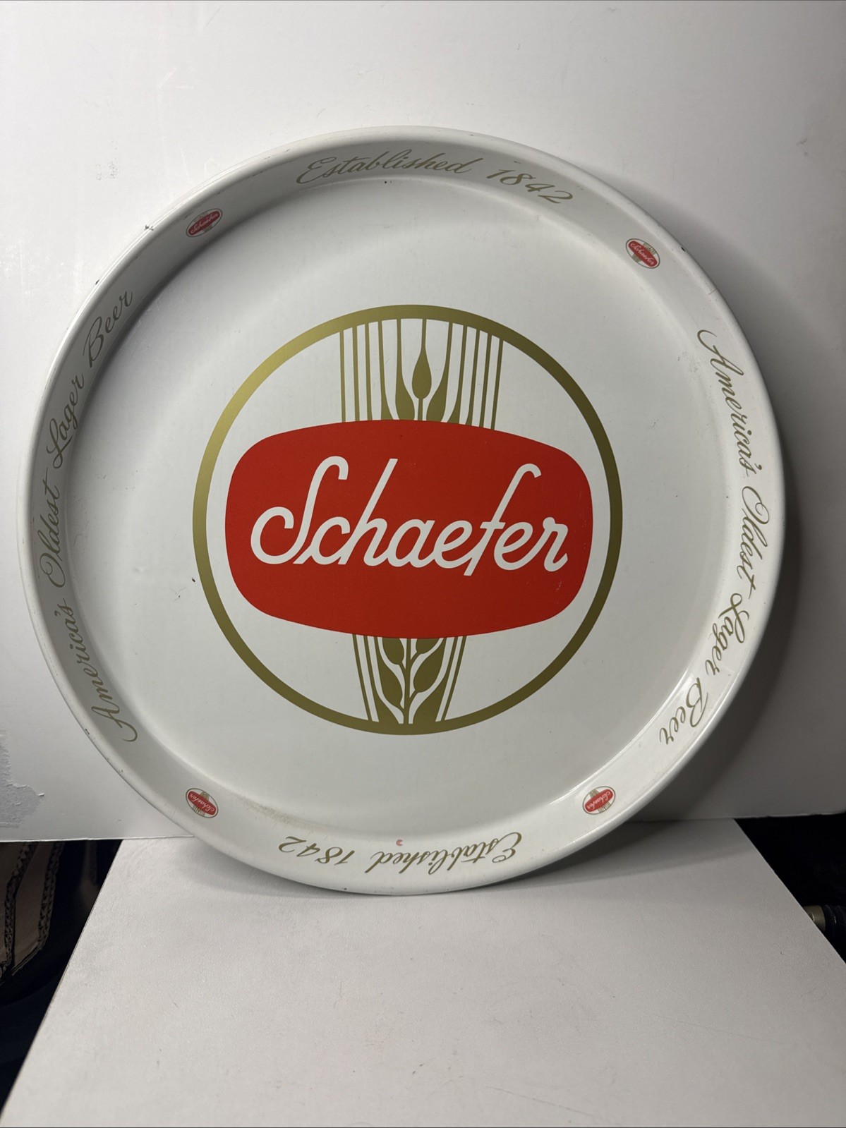Vintage Round Schaefer Beer White Metal Tray 13 1/2