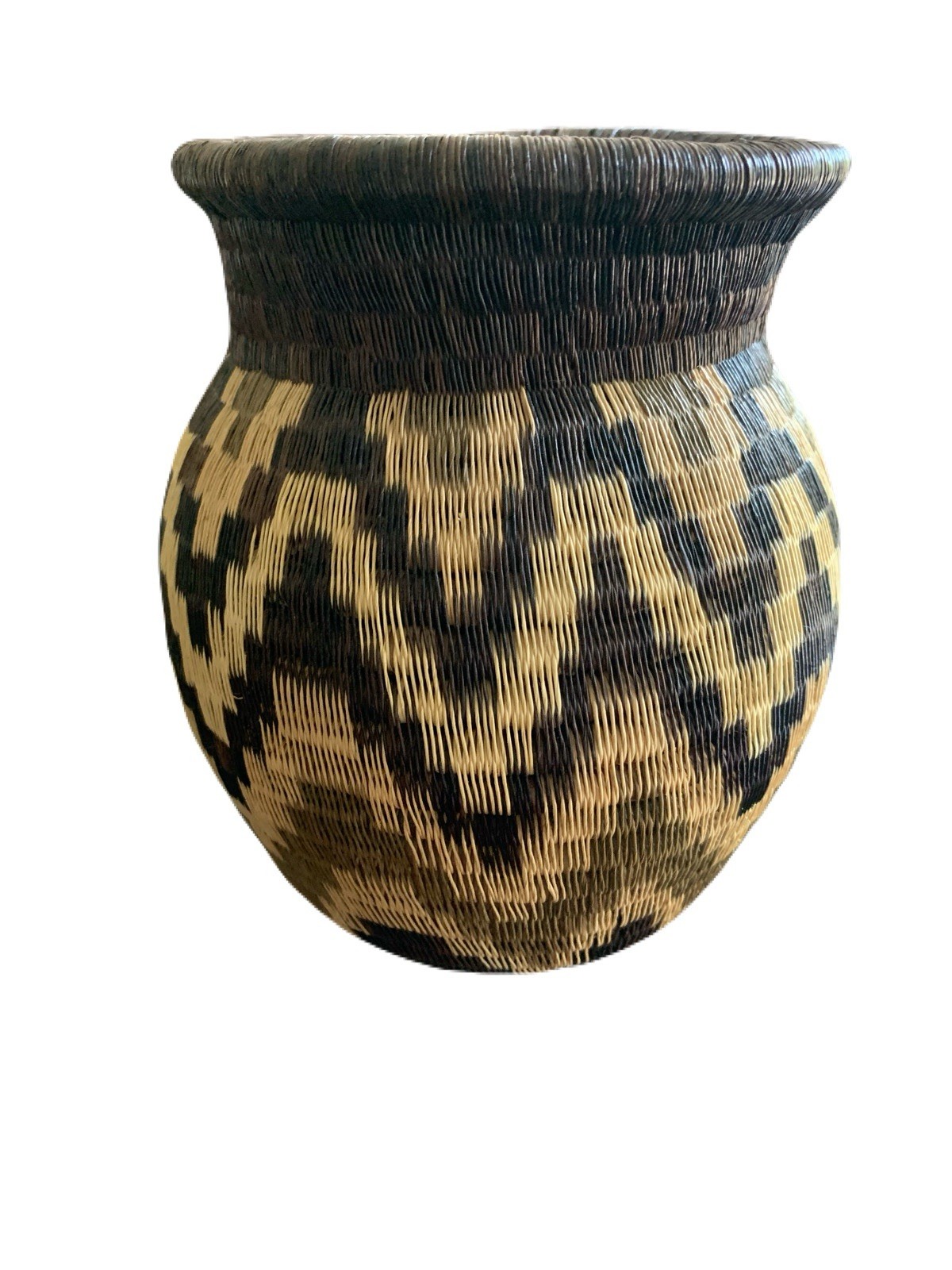 Wounaan Style Handwoven Basket Geometric Panama Chunga Palm Tribal Art Vase