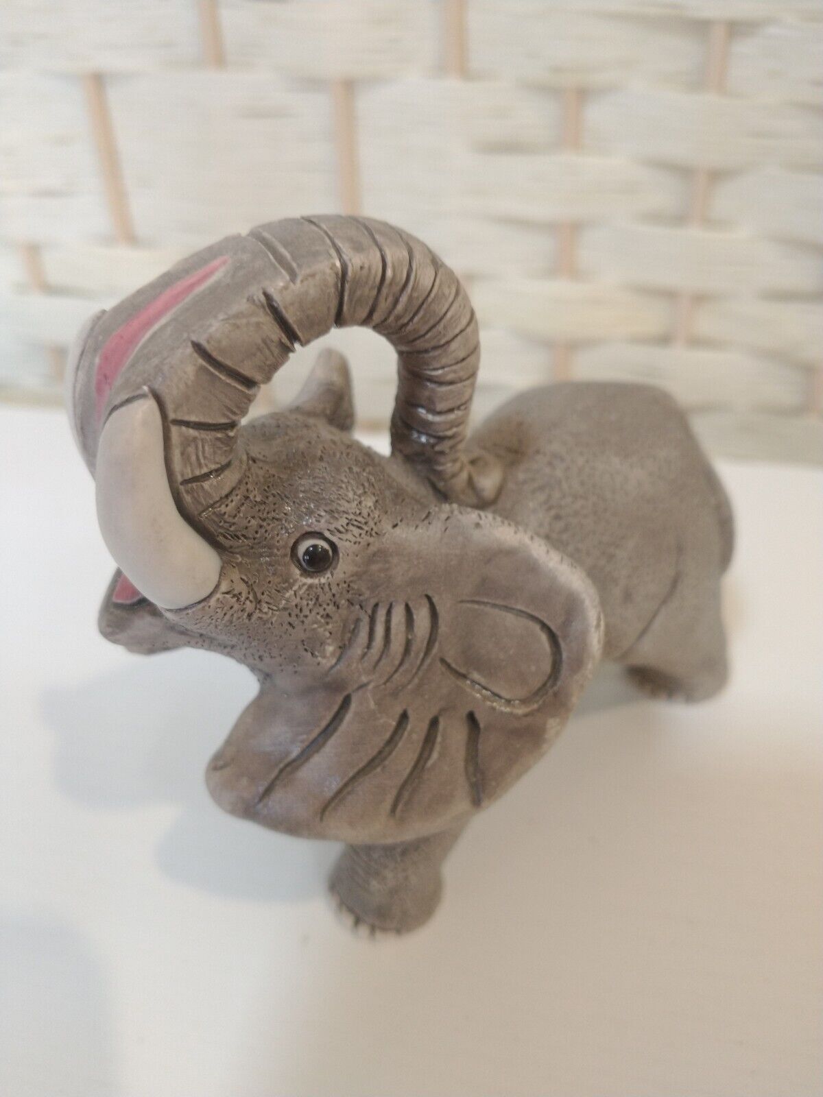 Happy Baby Elephant Pottery Signed 1775 B58