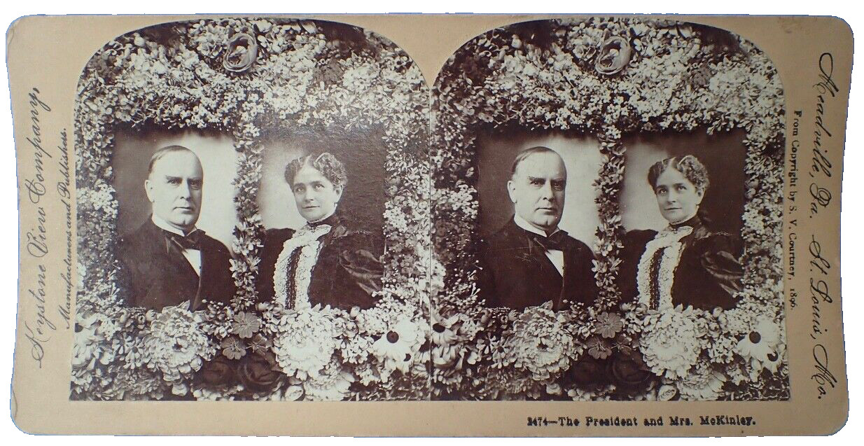 Antique Stereoview Card Keystone 1896 S.V. Courtney Pres. & Mrs. McKinley #2474
