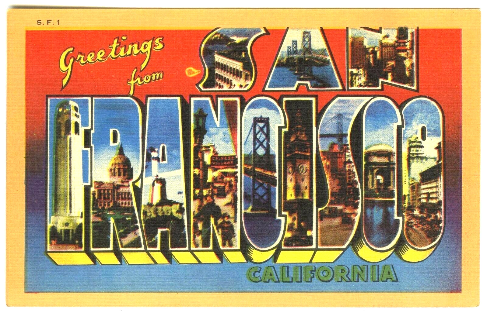 c.1940s SAN FRANCISCO MULTI-IMAGE LARGE LETTER GREETINGS~VINTAGE UNUSED POSTCARD