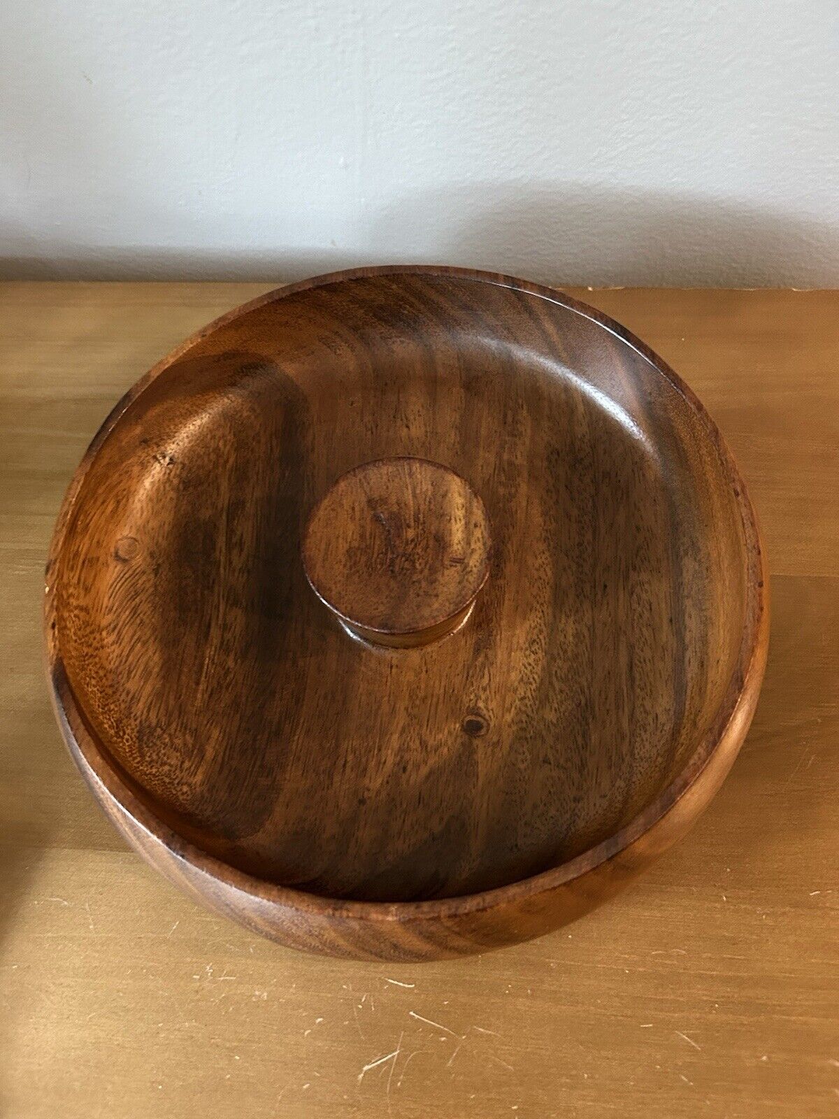 Vintage Mid Century Modern Solid Round Wood Nut Bowl Hand Turned  Rare Find