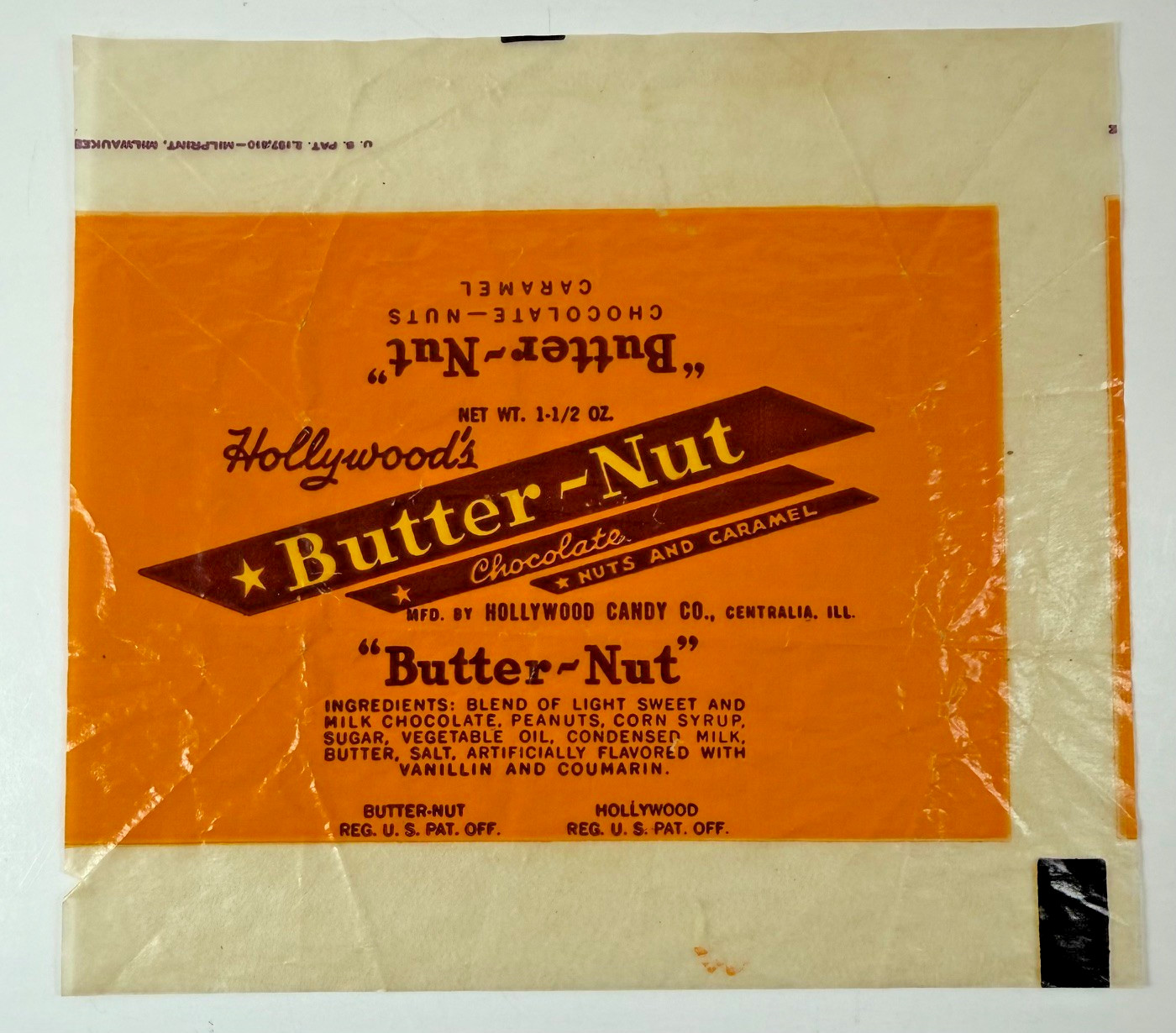 Vintage Hollywood's Butter-Nut Chocolate CANDY BAR WRAPPER Centralia Illinois