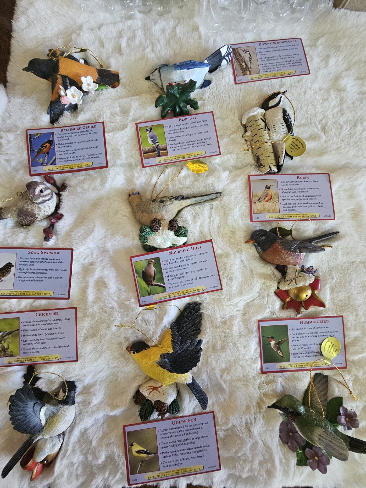 Lot of 13 Vintage Danbury Mint Songbird Christmas Ornaments, Original Info Cards Lot of 13 Vintage Danbury Mint Songbird Christmas Ornaments, Original Info Cards