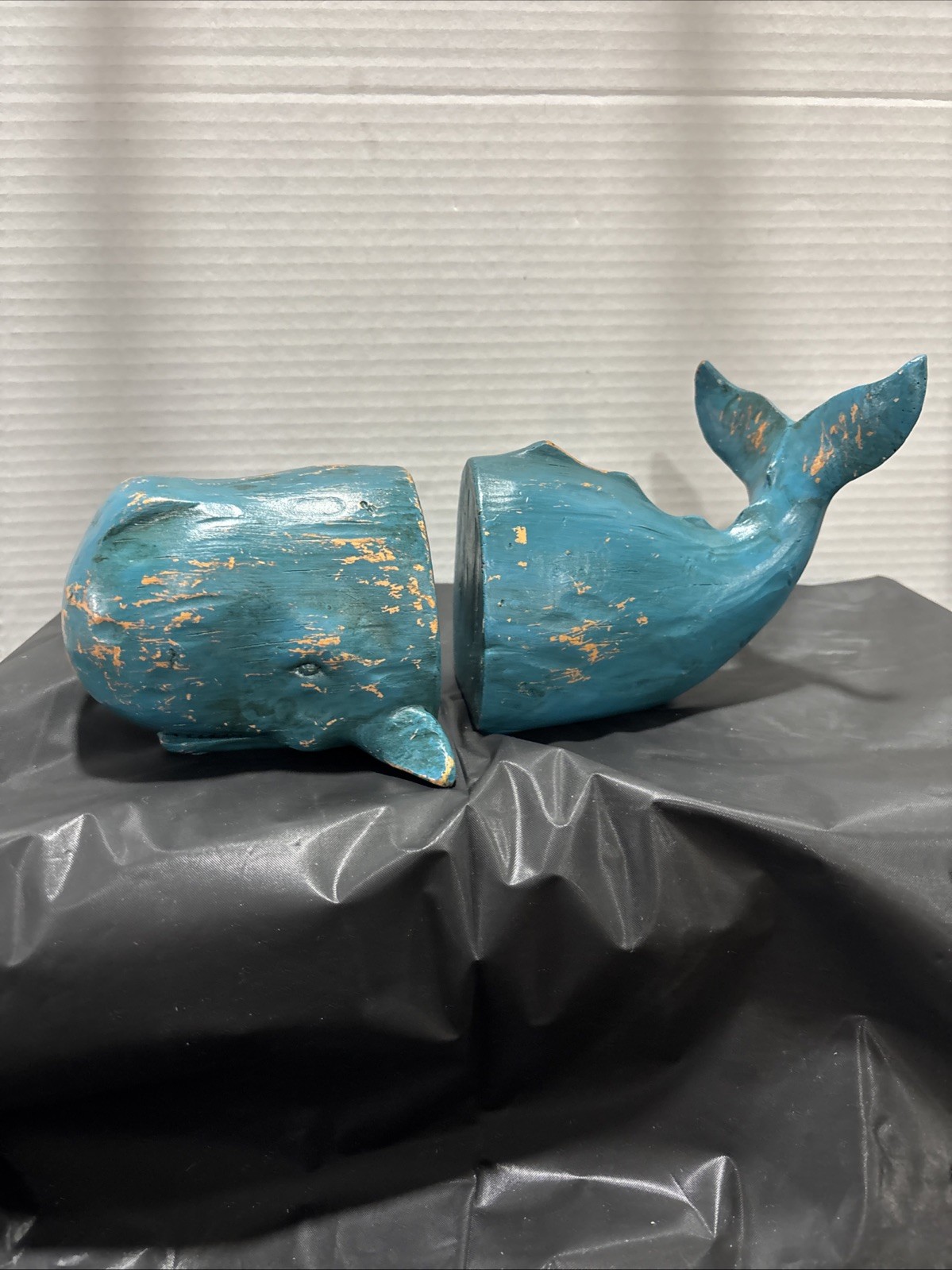 Resin Whale Bookends Green Wood-Look