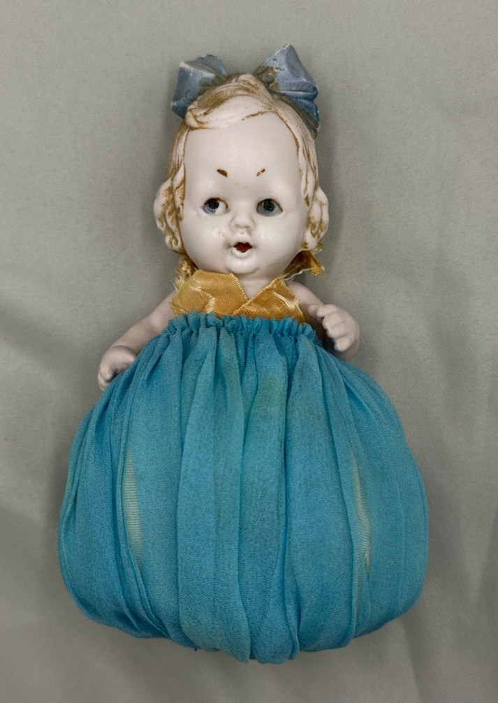 1920s German Hertwig Googly Eye Bisque Flat Back Doll Powder Puff Antique