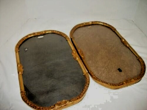 1920s Filigree Convex Glass Octagon Frame Pair 24kt Gold Plated Ormolu Antique