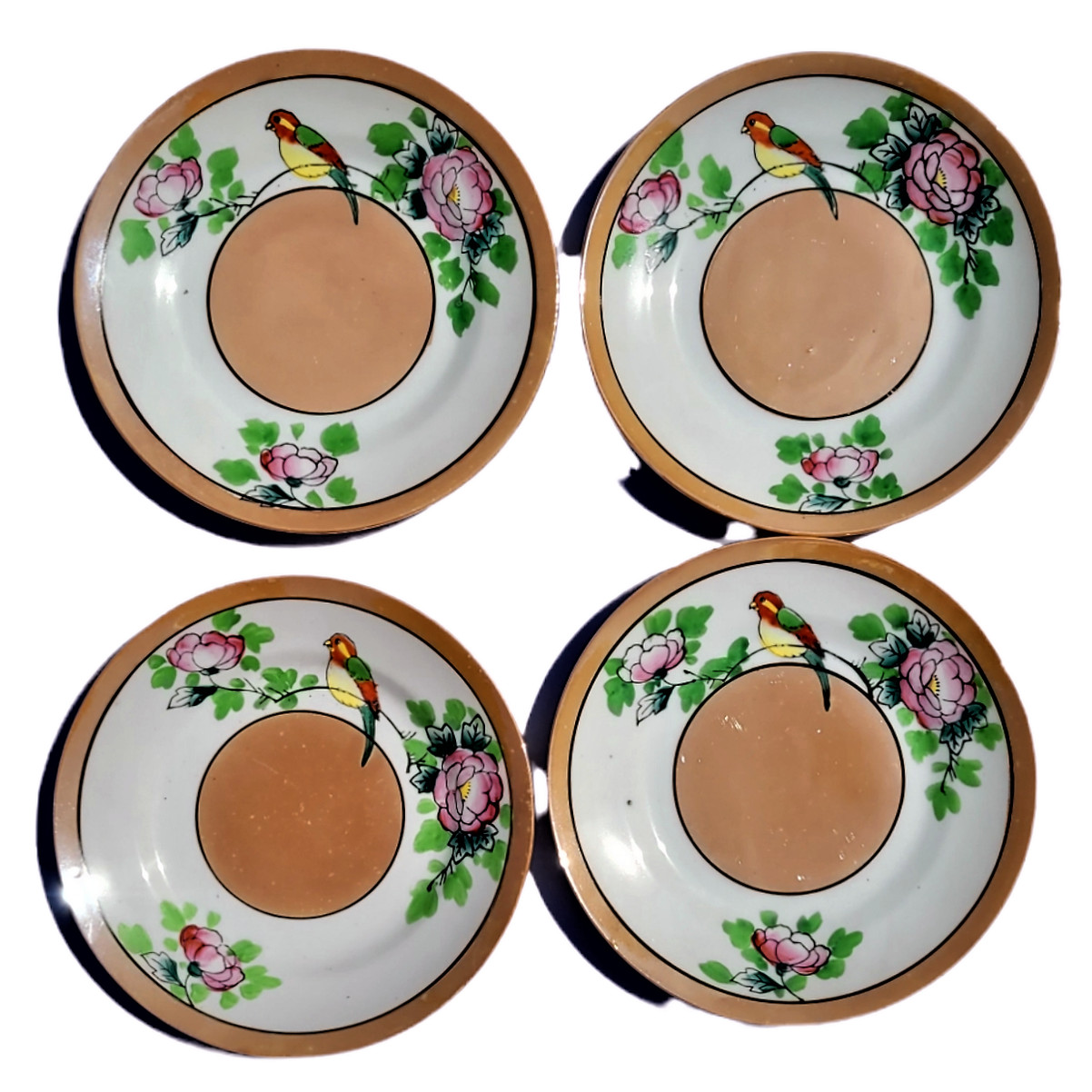 Vintage Tashiro Shoten 1950s Lusterware Made in Japan 4 Parrot Dessert Plates