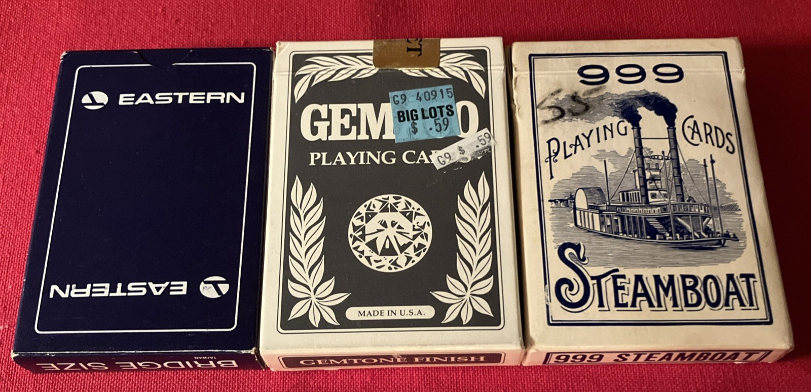 VINTAGE 999 STEAMBOAT, Gemaco, Eastern Airlines PLAYING CARDS Lot of 3 Pre-Owned