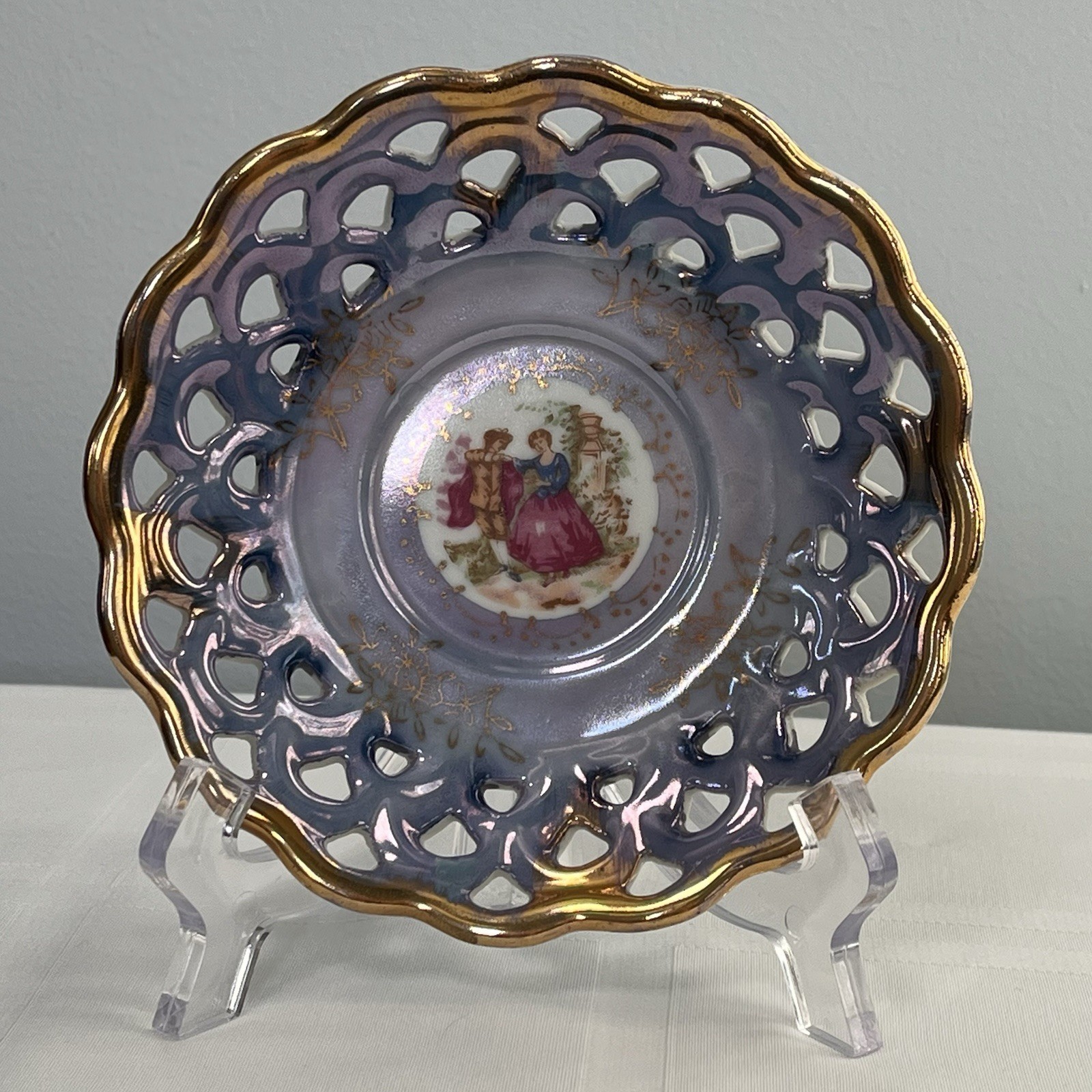 Vtg Reticulated Royal Crown Saucer #55 of 905 Courtship In The Garden Vtg Reticulated Royal Crown Saucer #55 of 905 Courtship In The Garden