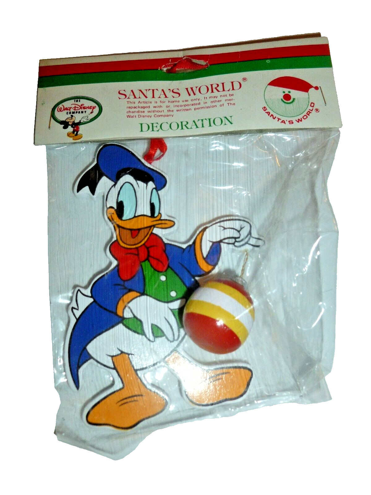 Vintage 1992 Disney Donald Duck Wooden Christmas Ornament Kurt Adler Santa World