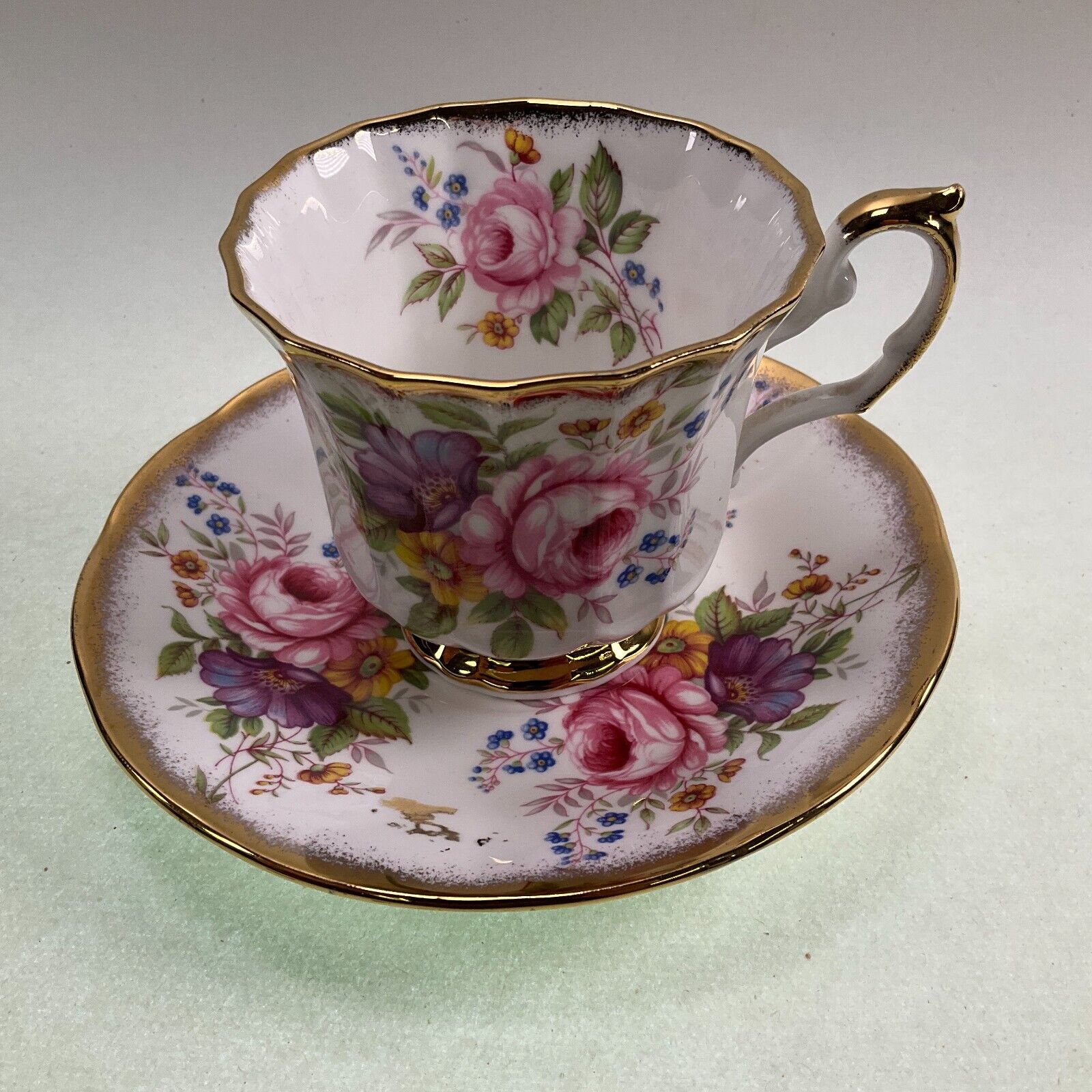 Jacobean Elizabethan Staffordshire Fine Bone China Teacup & Saucer  - England