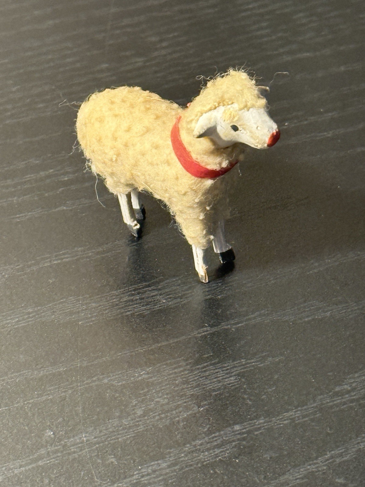 1930\'s Made in Germany Putz Erzgebirge Wooley Stick Leg Sheep Paper Collar