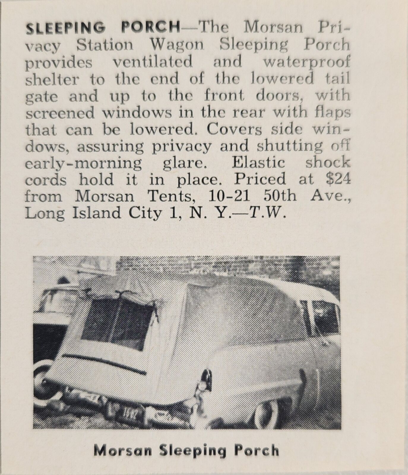 1958 Print Ad Morsan Privacy Station Wagon Sleeping Porch Long Island City,NY