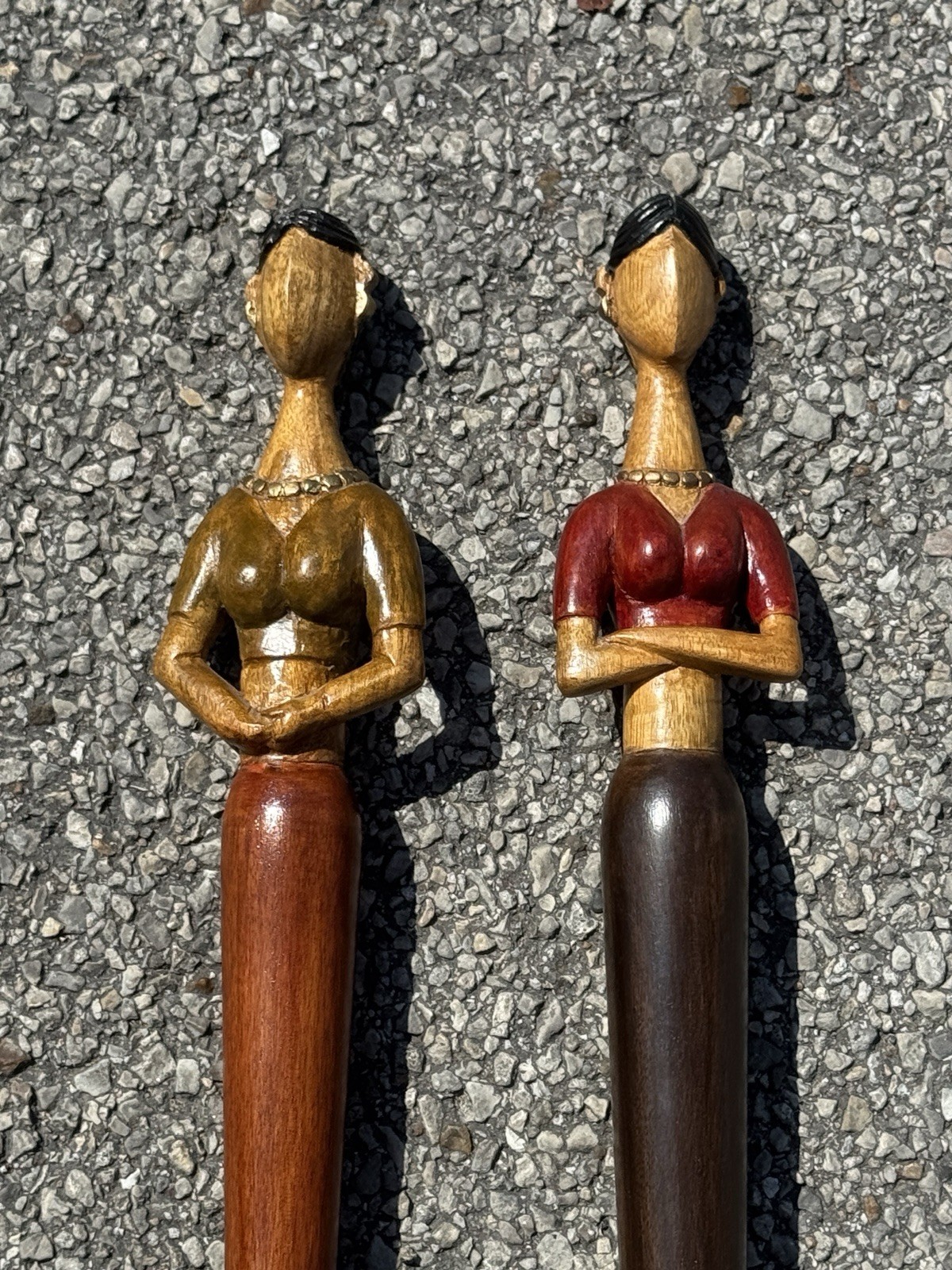 Vtg Pier 1 Carved Wood Sculptures 2 Female Figures Modernist 26