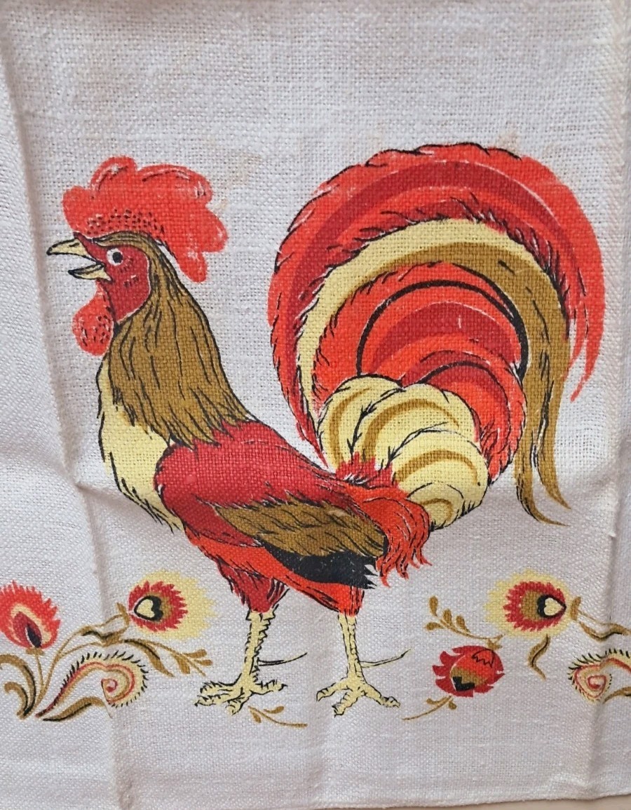 Vintage NOS Red  Rooster Farm Chicken Cotton Linen Kitchen Tea Dish Drying Towel