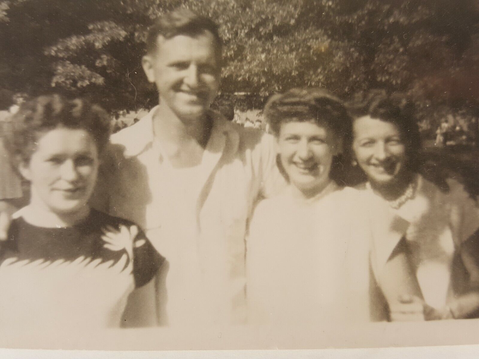 Vintage B&W '50 Photograph Family Man & Women at Sunday Picnic Philadelphia Area