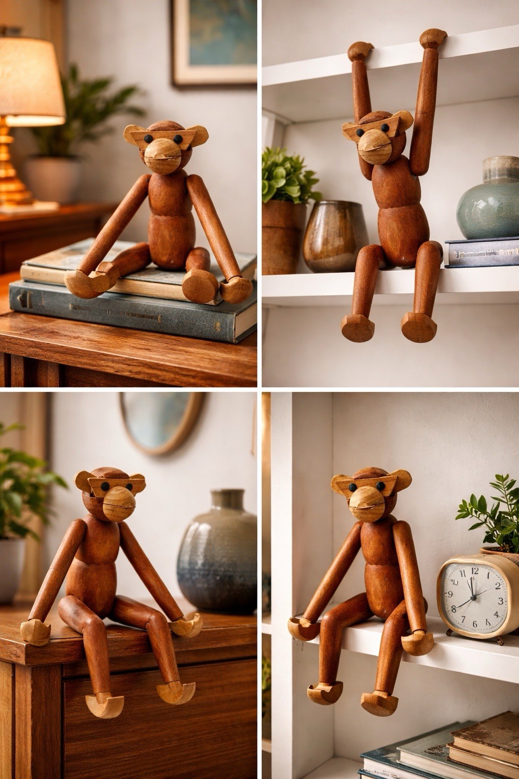 VINTAGE ARTICULATED WOODEN MONKEY FIGURE