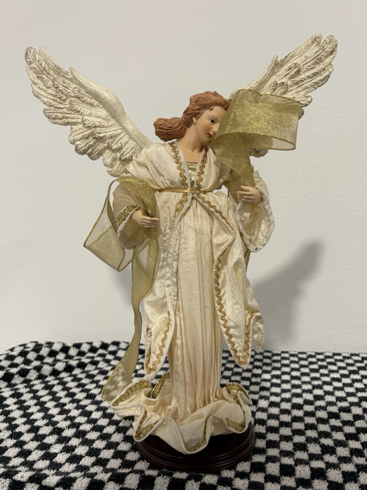 Balsam Hill Golden Grace Angel Figurine Tabletop Statue Fabric Gown 14\