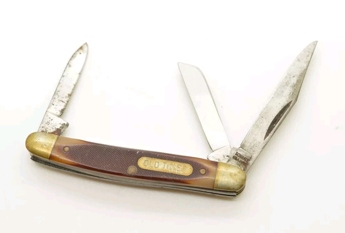 Vintage Schrade Old Timer 1080T USA Three Blade Folding Pocket Knife